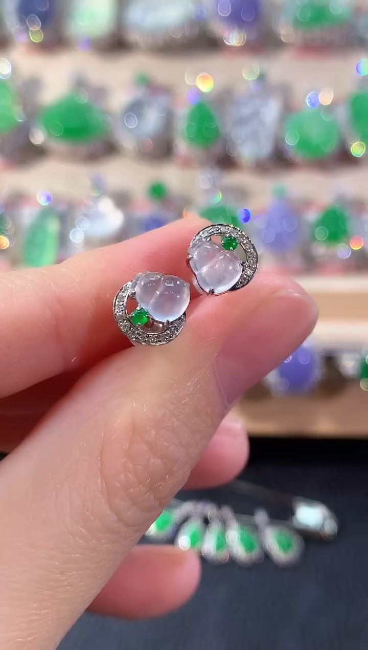 18K金镶嵌翡翠耳饰冬日珠宝Q30