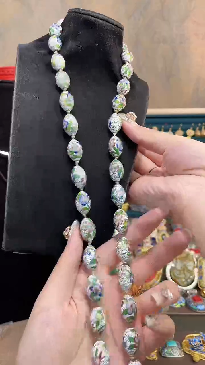 荣*非遗手工景泰蓝枣珠项链白色