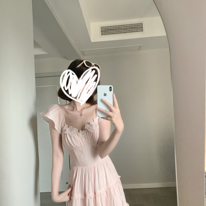 梵高印象 设计感V领连衣裙春海边度假裙飞飞袖中长裙