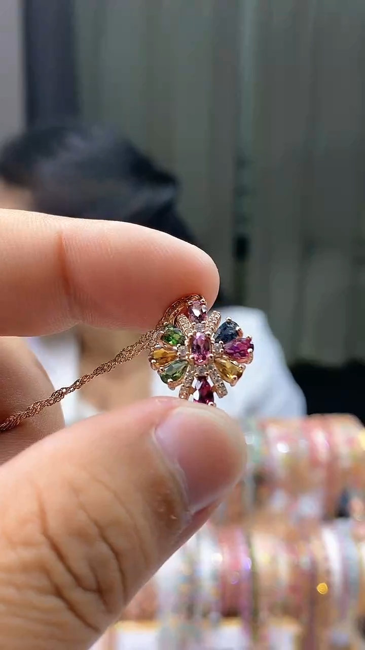 【闪购商品】碧玺吊坠银S925镶嵌2345354354354354