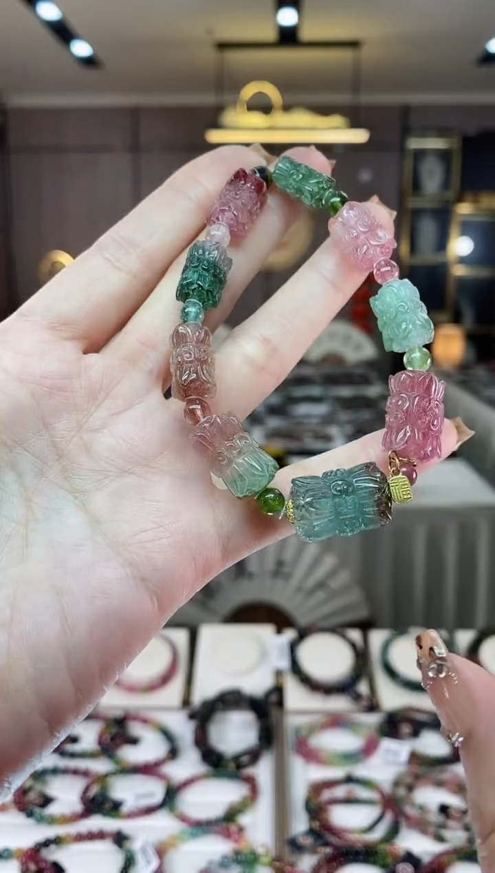 【闪购商品】碧玺莲花单圈手串未镶嵌一物一证dan