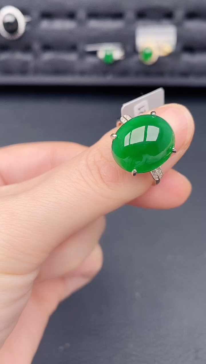 银S925镶嵌戒指翡翠天然a货翡翠262