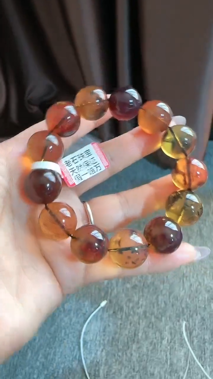 【闪购商品】琥珀手链未镶嵌规格17微瑕多宝手串#12