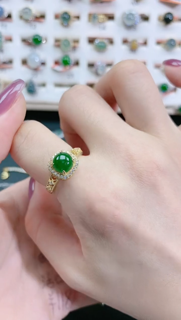 翡翠戒指银S925镶嵌天然翡翠
