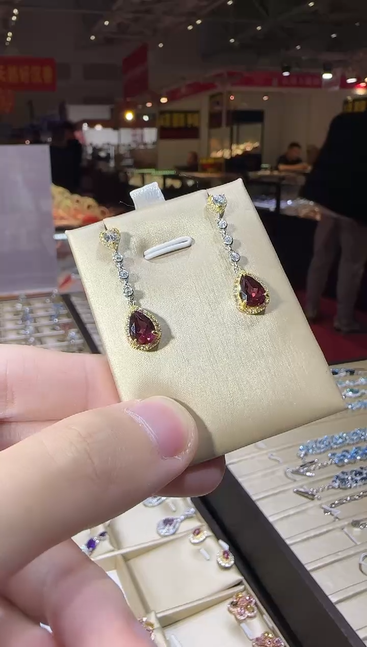 银S925镶嵌耳饰石榴石耳坠9*7mm