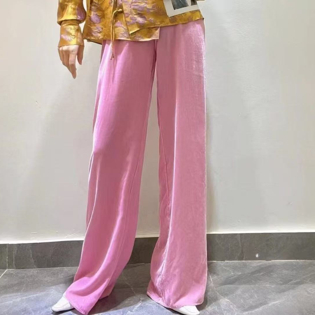 【清然精选】100%桑蚕丝时尚百搭女裤显瘦直筒
