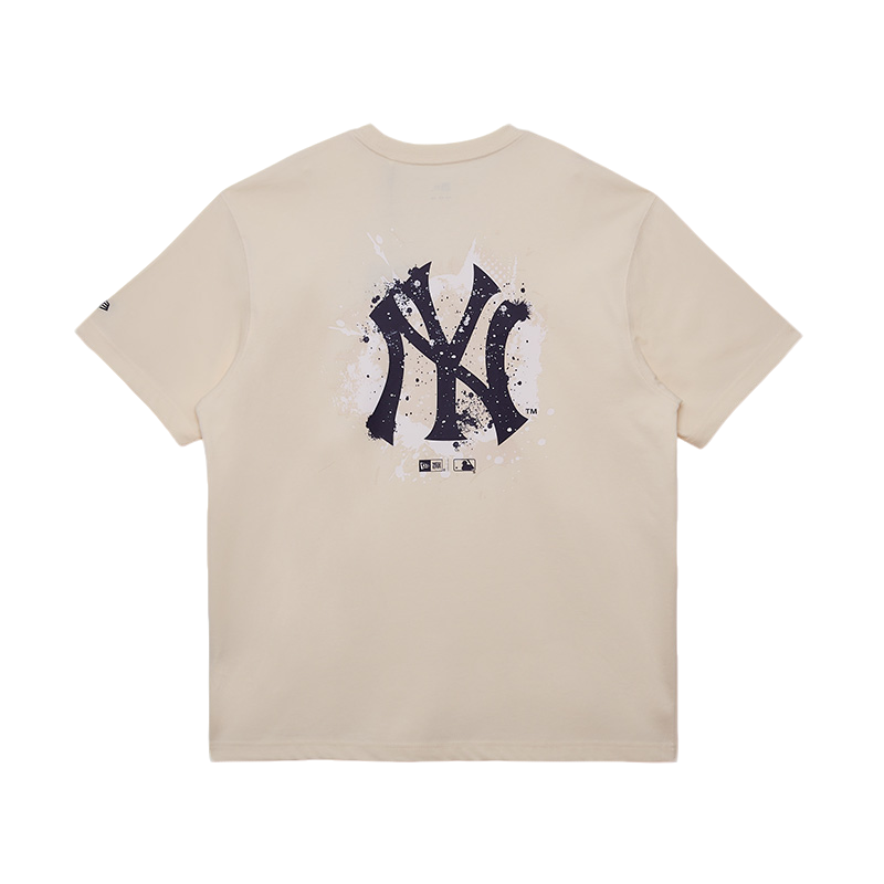 New Era x MLB联名款彩绘美式徽标字母短袖T恤象牙色夏季情侣潮牌