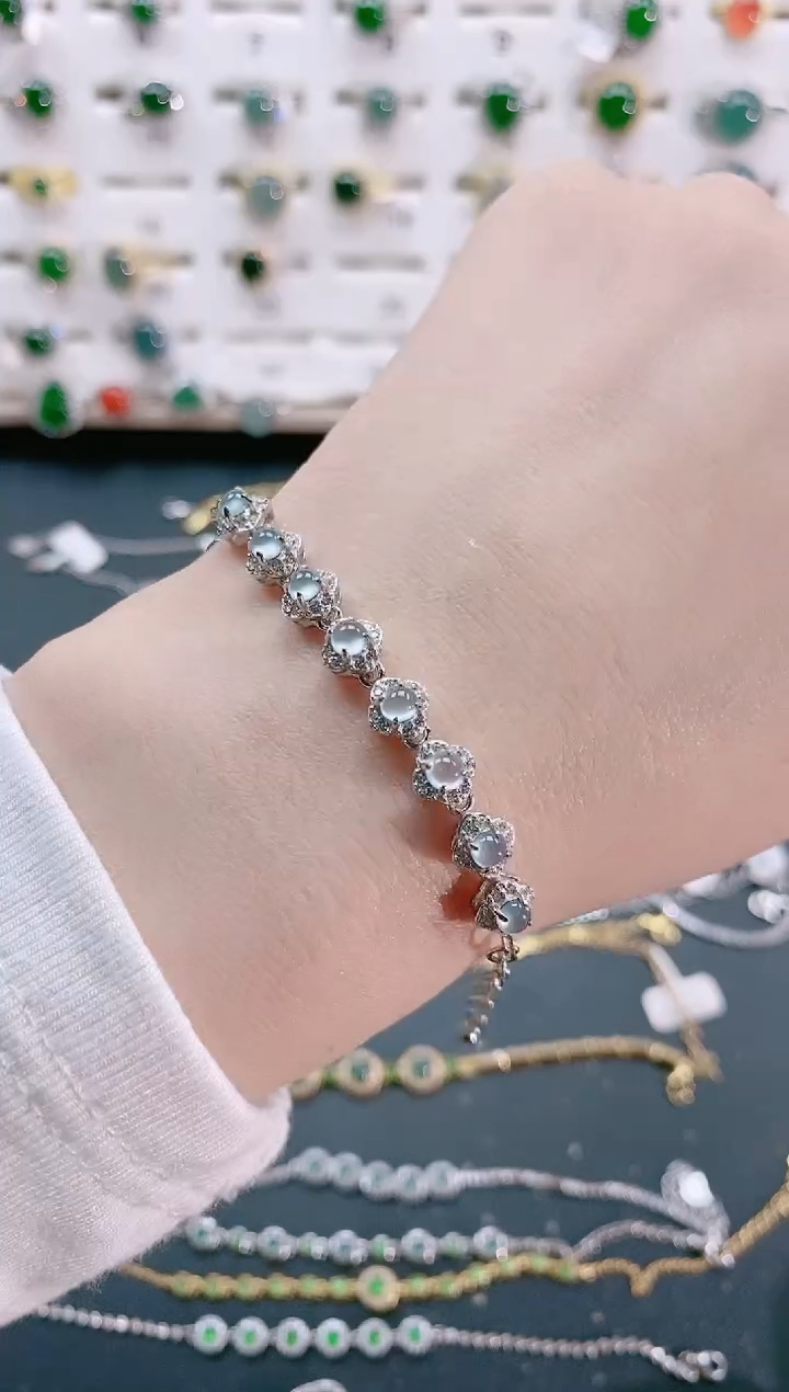 【闪购商品】翡翠手链银S925镶嵌天然翡翠