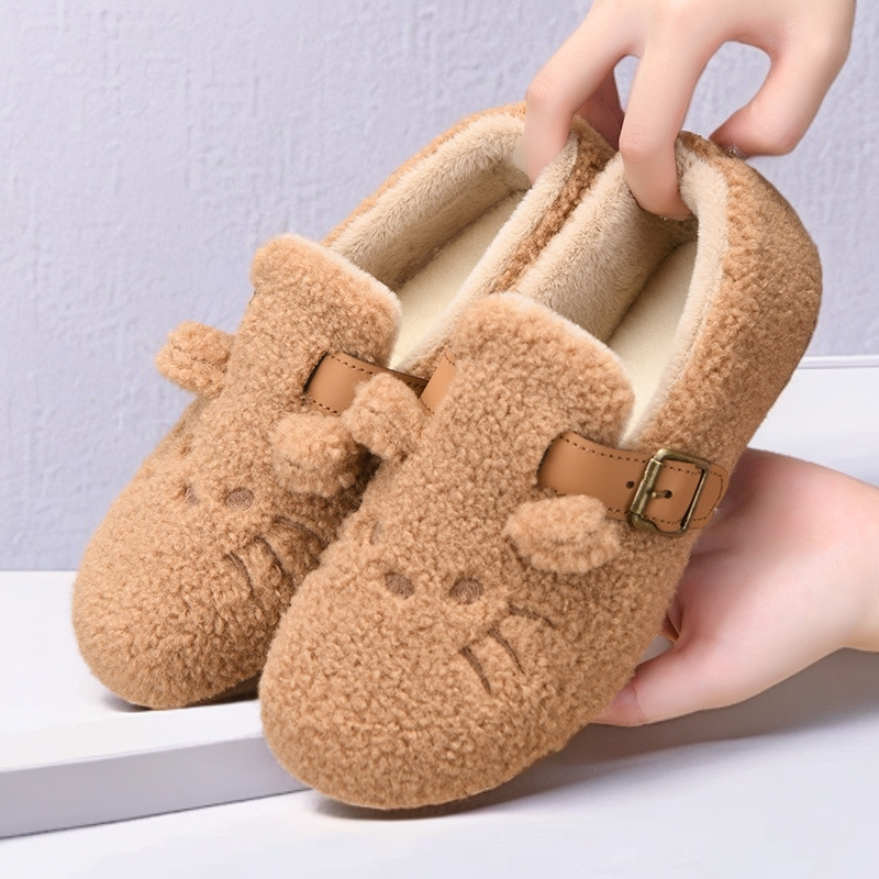 冬季新款加厚毛毛乐福鞋加绒女保暖勃肯棉鞋防滑一脚蹬女士保暖鞋