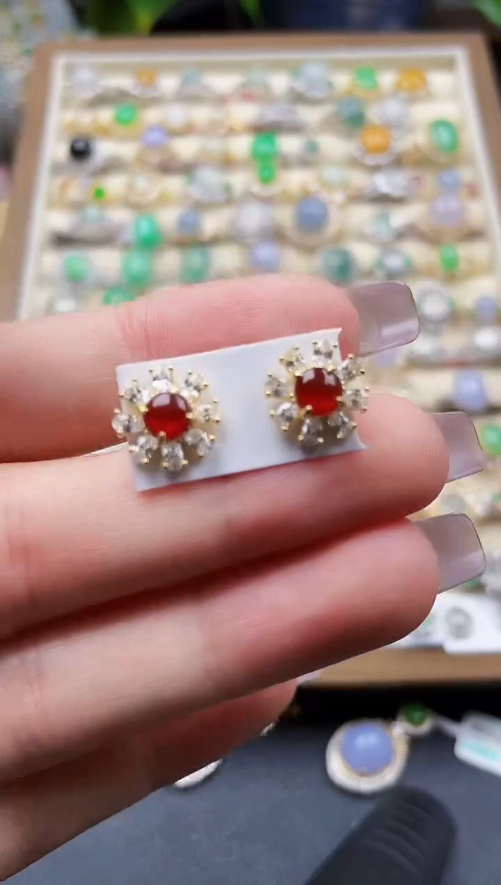 银S925镶嵌翡翠耳饰116