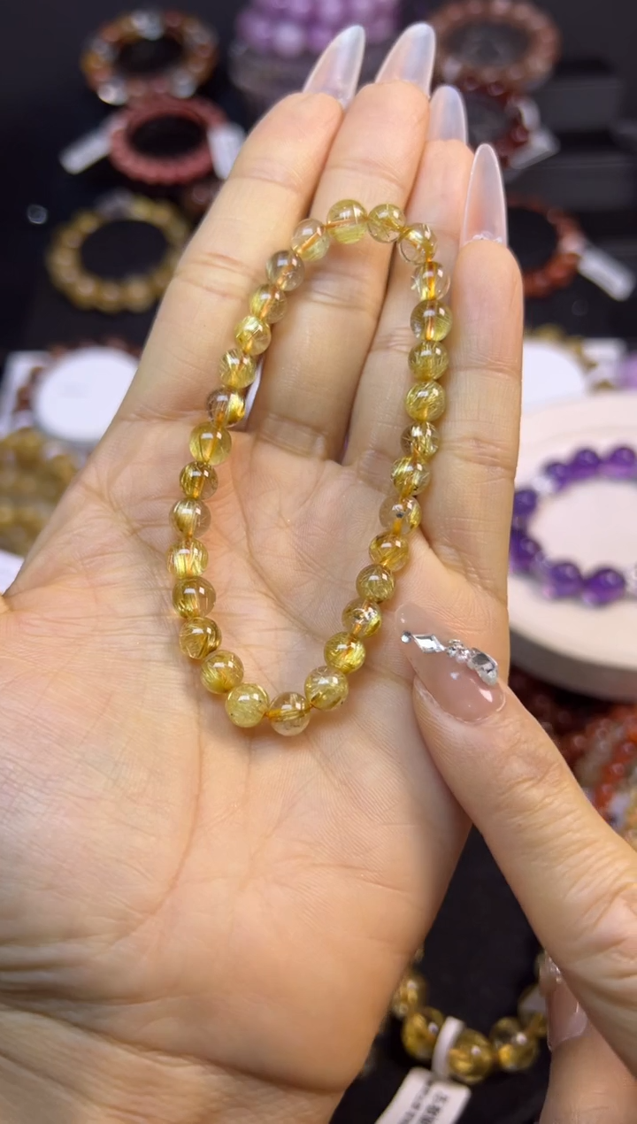 未镶嵌手串水晶金发晶6mm+
