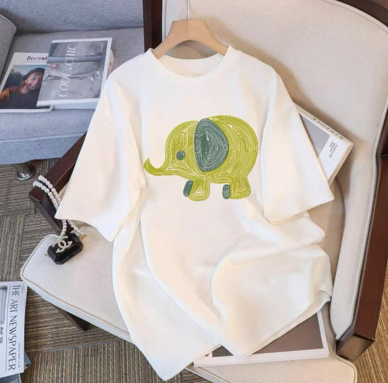 2025夏季短袖男女休闲透气圆领印花纯棉T恤 小象