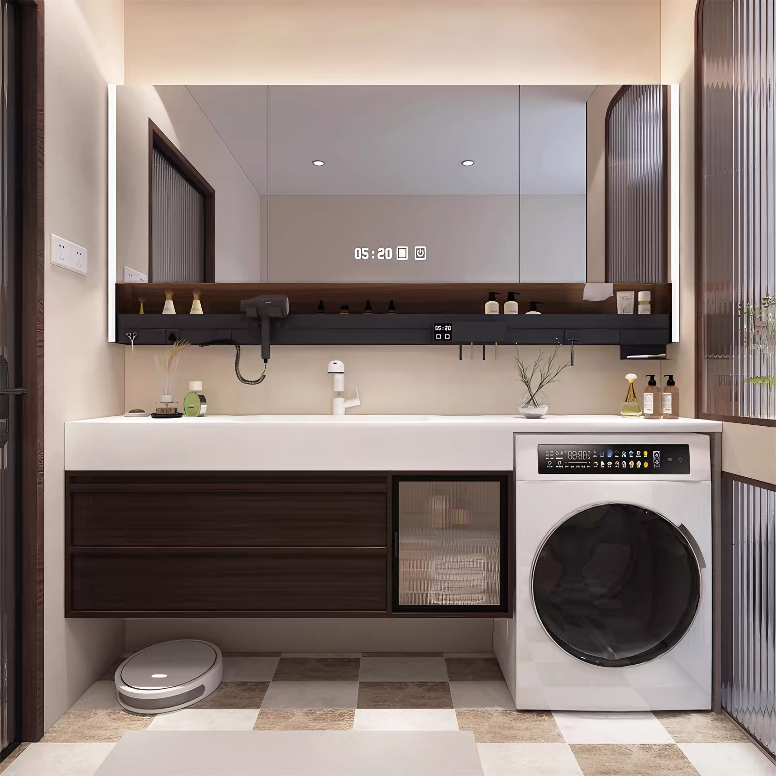 定制阳台洗衣机一体岩板热弯浴室柜组合卫生间洗脸洗手盆