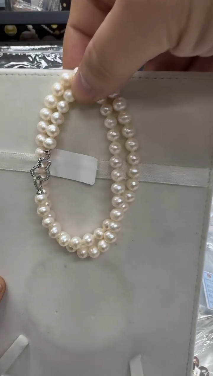 【闪购商品】淡水珍珠项链银S925镶嵌7-8mm 葫芦扣