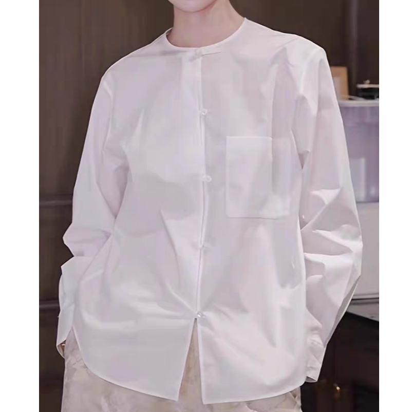 【NA家】新中式白色衬衫女士宽松显瘦时尚减龄盘扣设计感休闲上衣