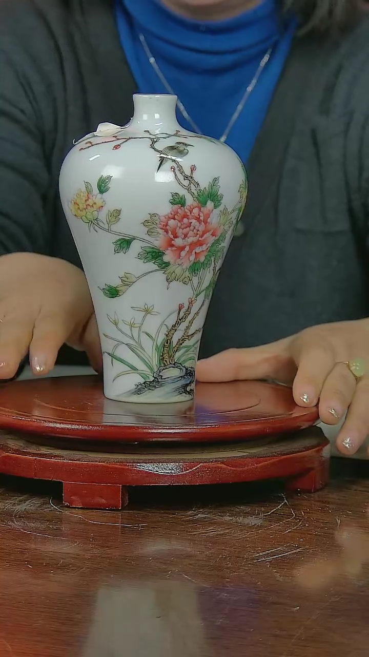 【闪购商品】023陶瓷供应链粉彩珐琅牡丹花鸟画片梅瓶