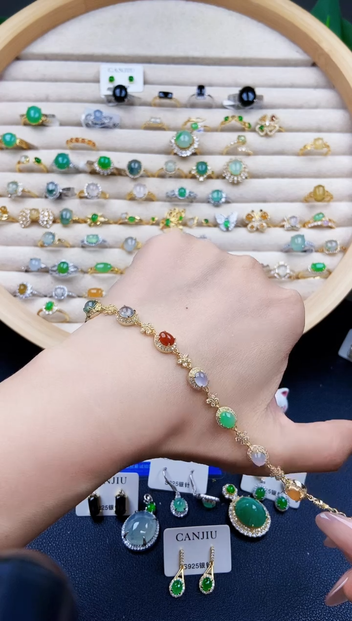 银S925镶嵌手链翡翠12