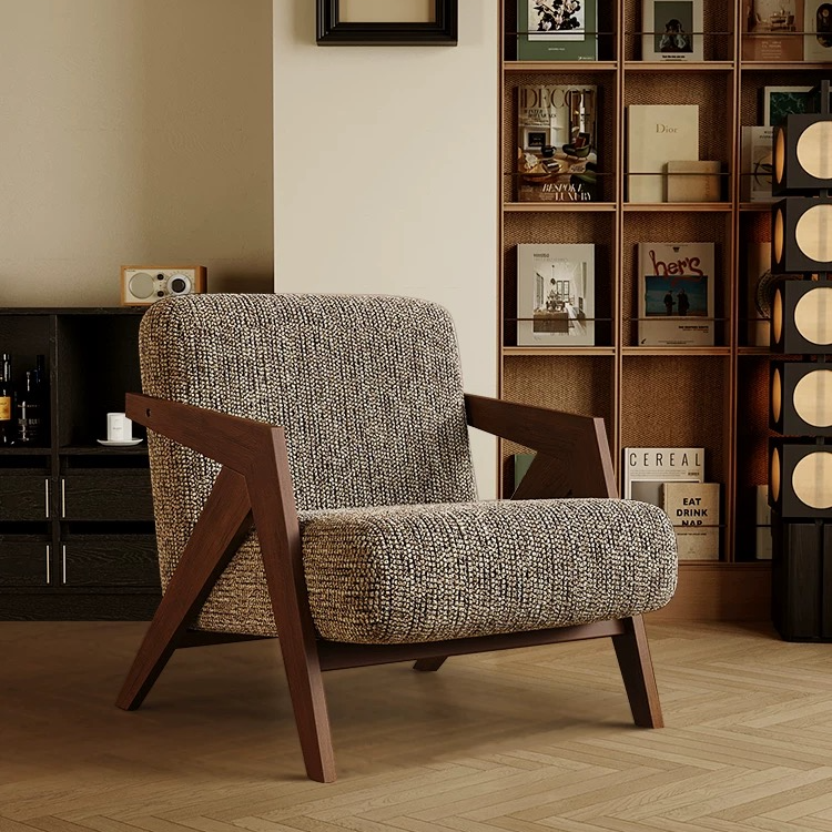 理查德沙发中古风实木阳台单人沙发椅卧室设计师复古侘寂极简沙发