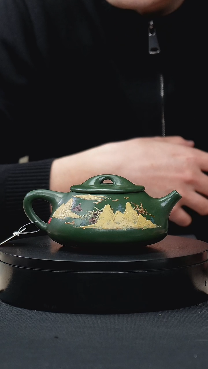 【闪购商品】紫砂茶壶043民国绿堆绘石瓢手工紫砂壶