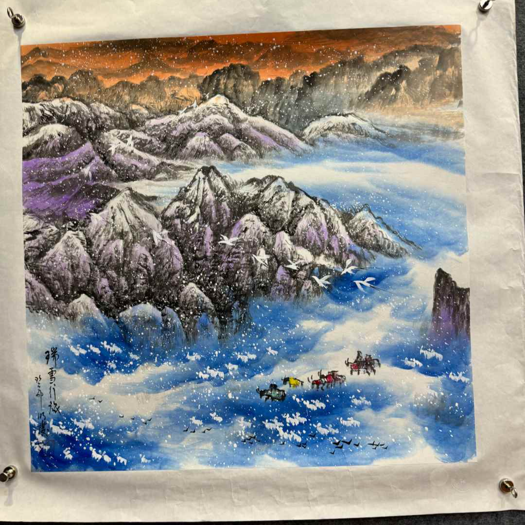 国画作品-徐明庆-斗方-瑞雪行旅