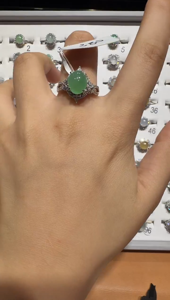 银S925镶嵌戒指翡翠925银镶翡翠戒指镶嵌222