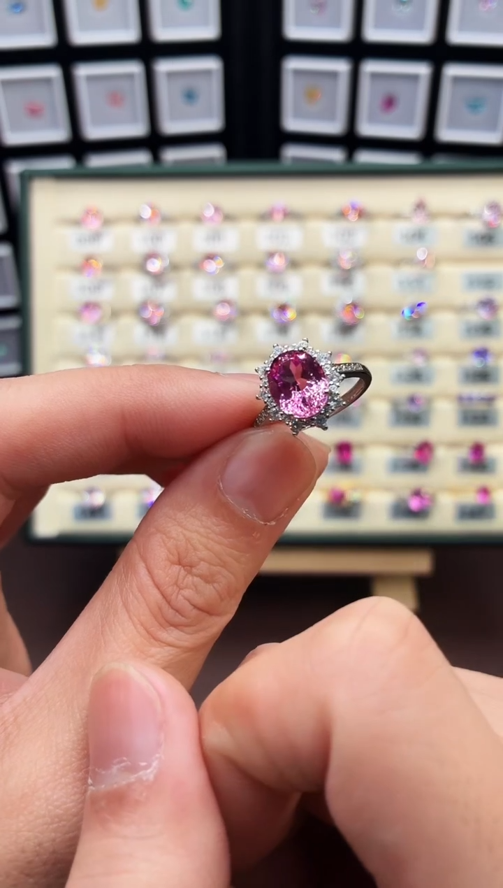 戒指彩色蓝宝石银S925镶嵌111