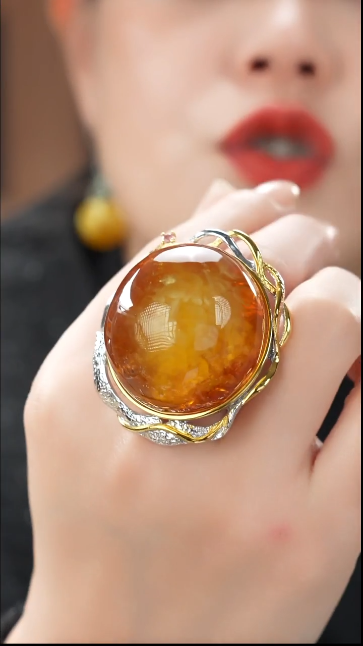 琥珀吊坠(不含链)未镶嵌精品蜜蜡戒指