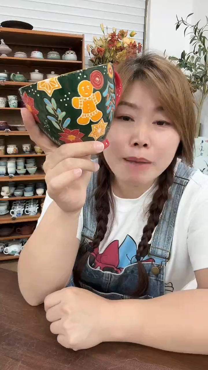 搪瓷绿色姜饼人早餐杯