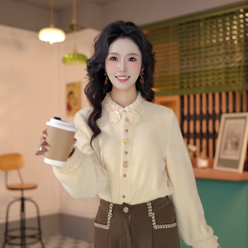 柚子【绵绵芝士】复古港风秋冬厚款休闲百搭衬衫上衣DL5273302
