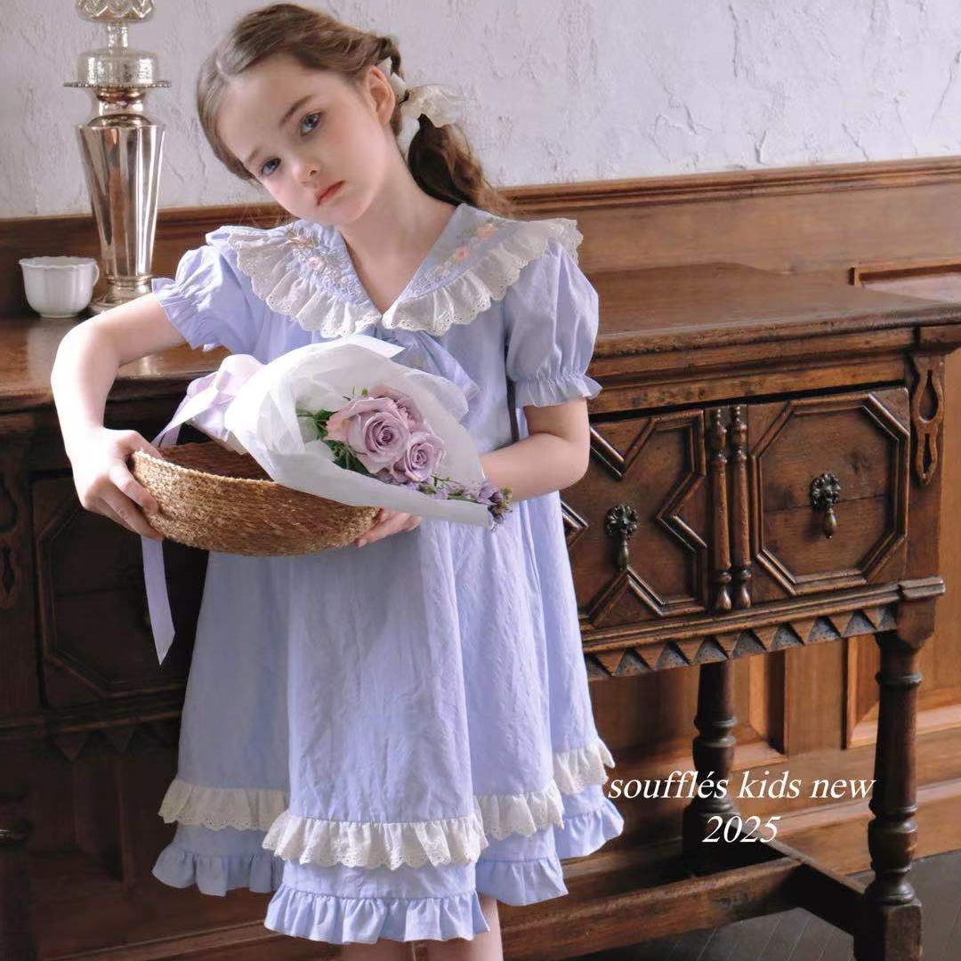 【糯米】夏季女童宝宝甜美色刺绣多色新款蕾丝边连衣裙TS010