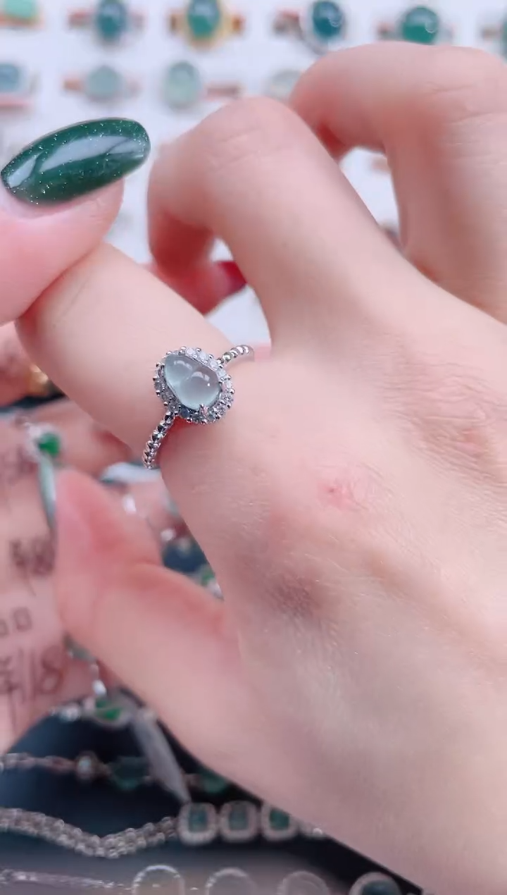银S925镶嵌戒指翡翠天然翡翠