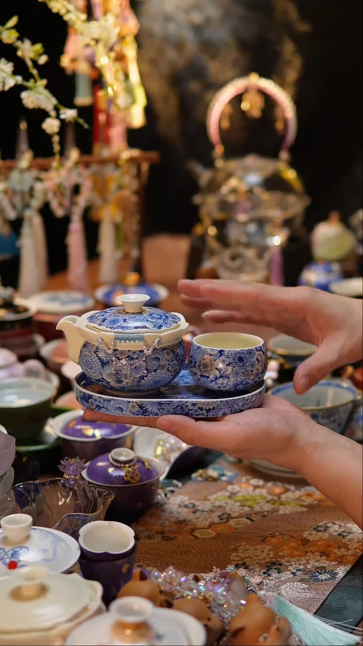 【闪购商品】万花手抓壶+壶承+杯