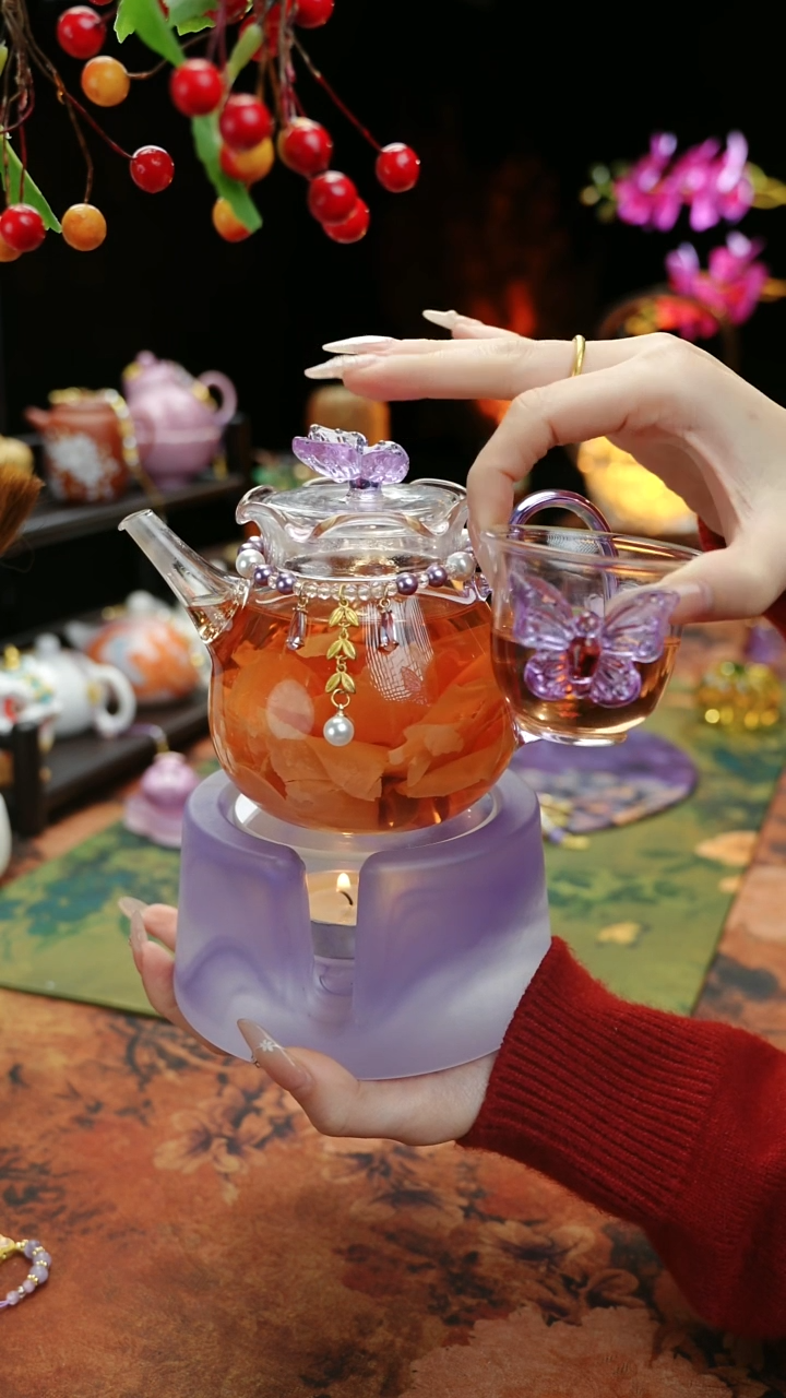 【闪购商品】紫色温茶台+茶壶+链子+杯子