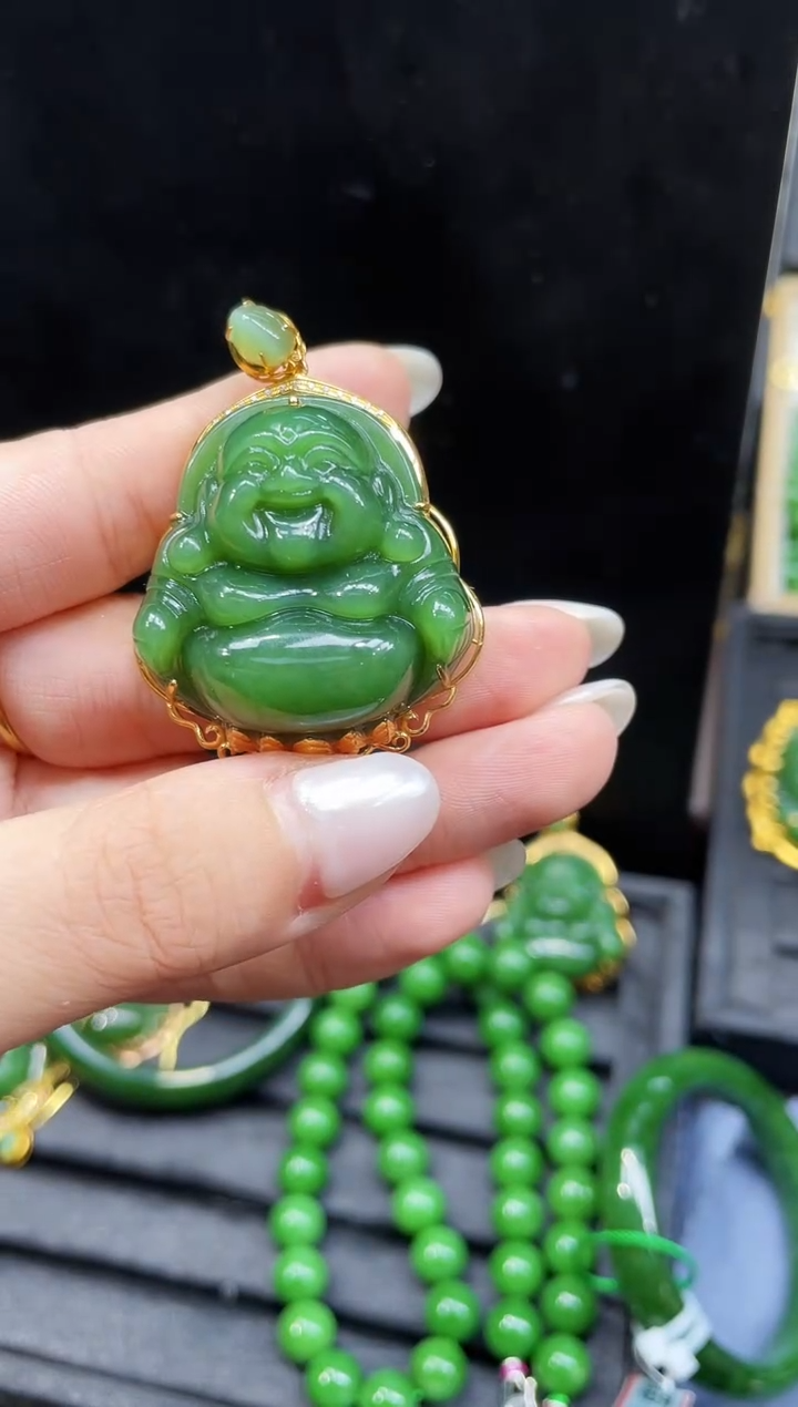 【闪购商品】和田玉18K金镶嵌吊坠38MM  多样性发一