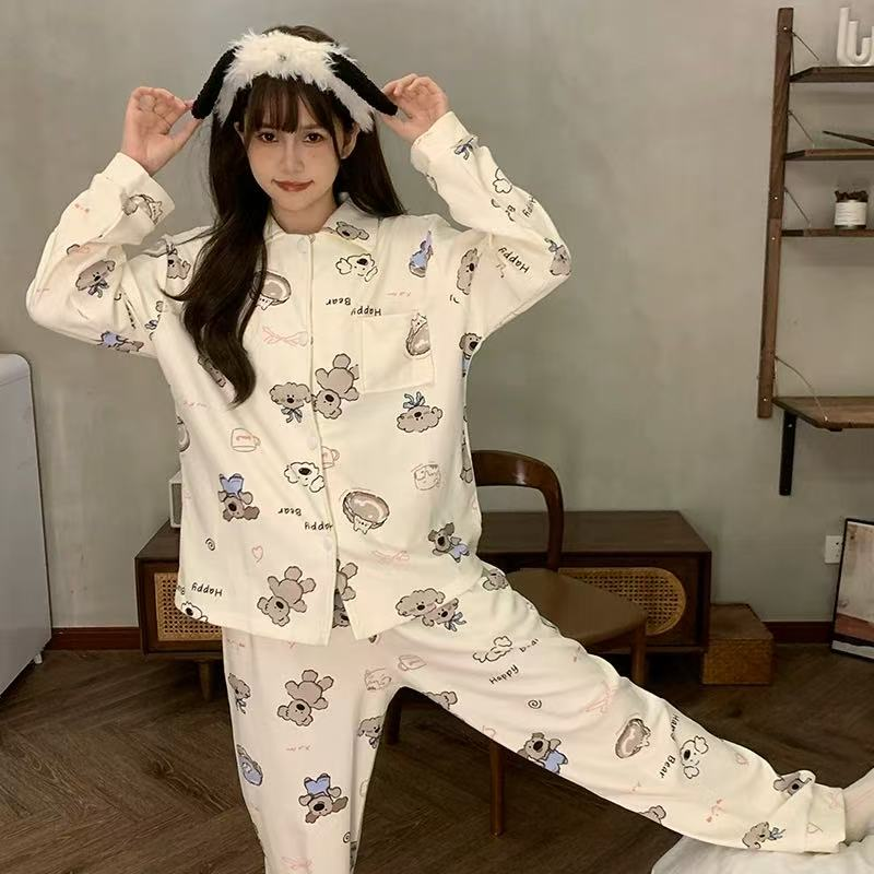 睡衣女秋冬加绒长袖22025新款套装高级睡衣时尚（小熊德绒）套装