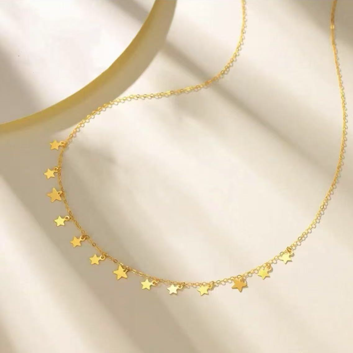 【荟万福】正品18K金Au750爆闪星星套链可调节气质轻奢时尚百搭仙女