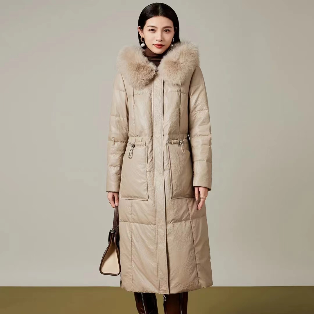 冬季长款皮连帽毛领外套女装韩版保暖时尚过膝加厚