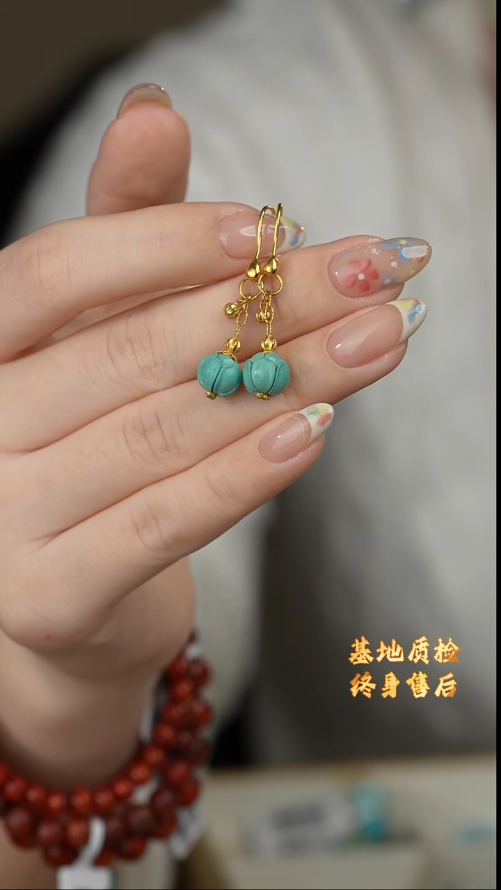 【闪购商品】绿松石耳钩18K金镶嵌S05（多样性发一件）