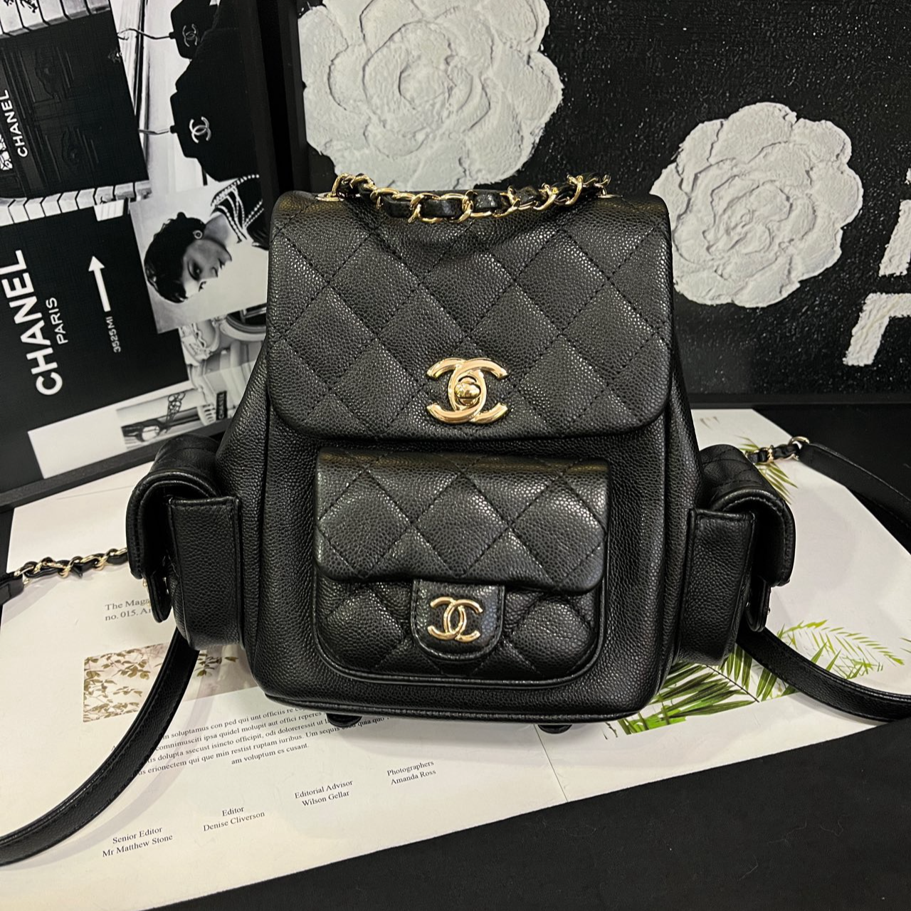 95新 Chanel/香奈儿 黑色23K双肩包B1643