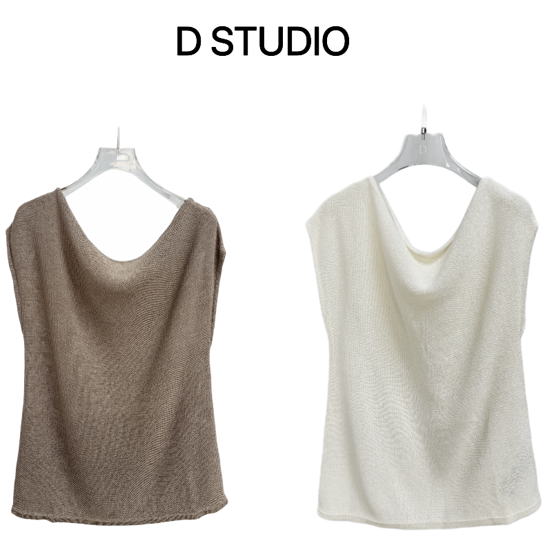 D STUDIO 两色无袖斜肩针织上衣 D2638