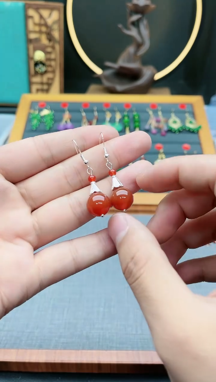 【闪购商品】南红玛瑙耳饰银S925镶嵌713000