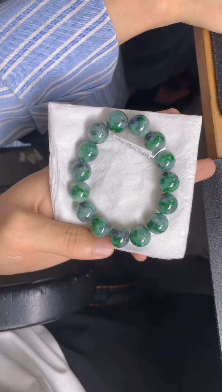 定制翡翠未镶嵌珠串 卡13+
