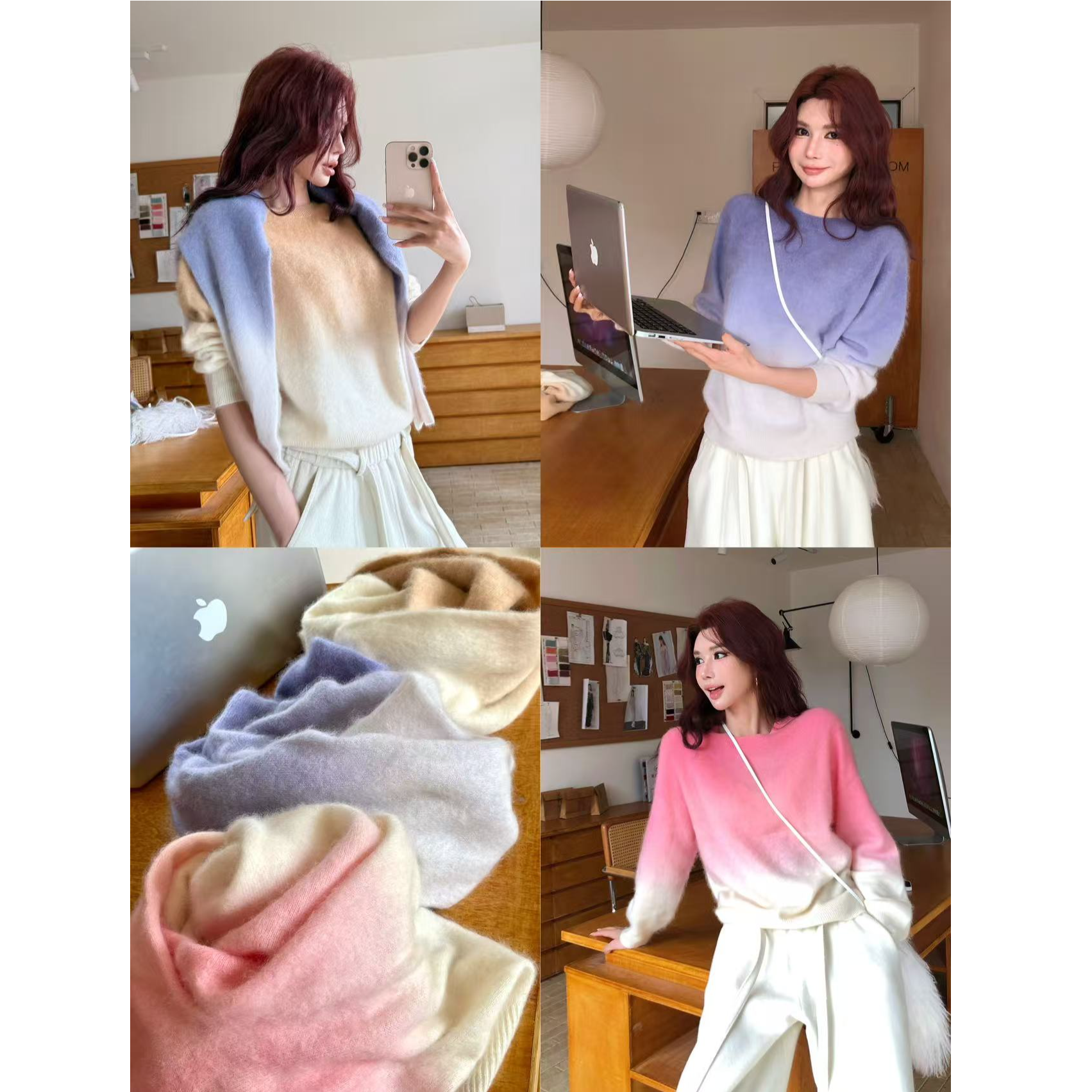 婉君Y【渐变羊绒】“绵羊毛”山羊绒”软黄金重磅渐变毛衣LWJ25D4M4322