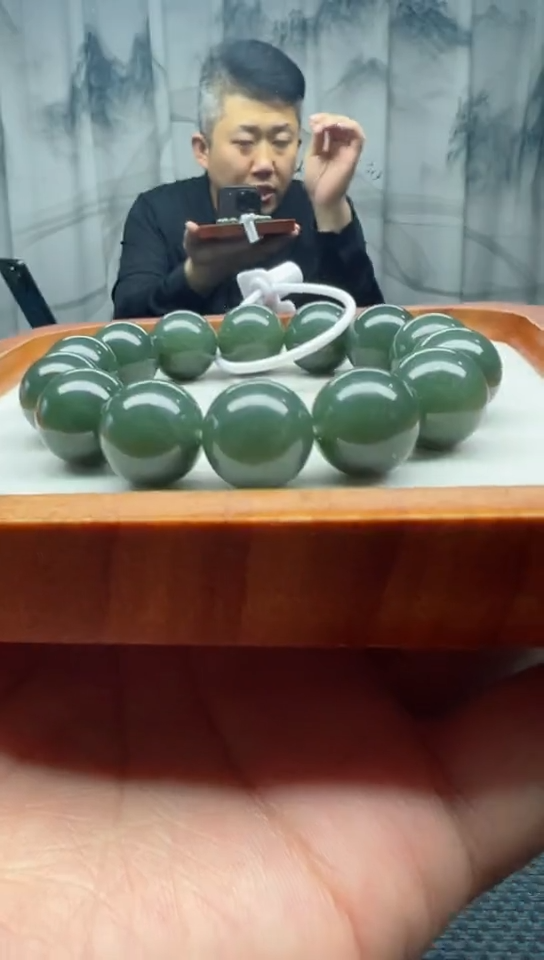 未镶嵌手串和田玉且末正蓝卡16纯天然拍一发一
