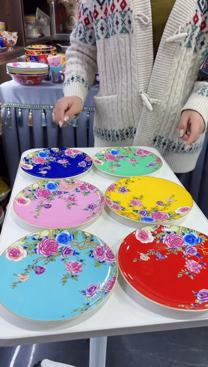 珐琅 7英寸骨碟6个景德镇陶瓷 
