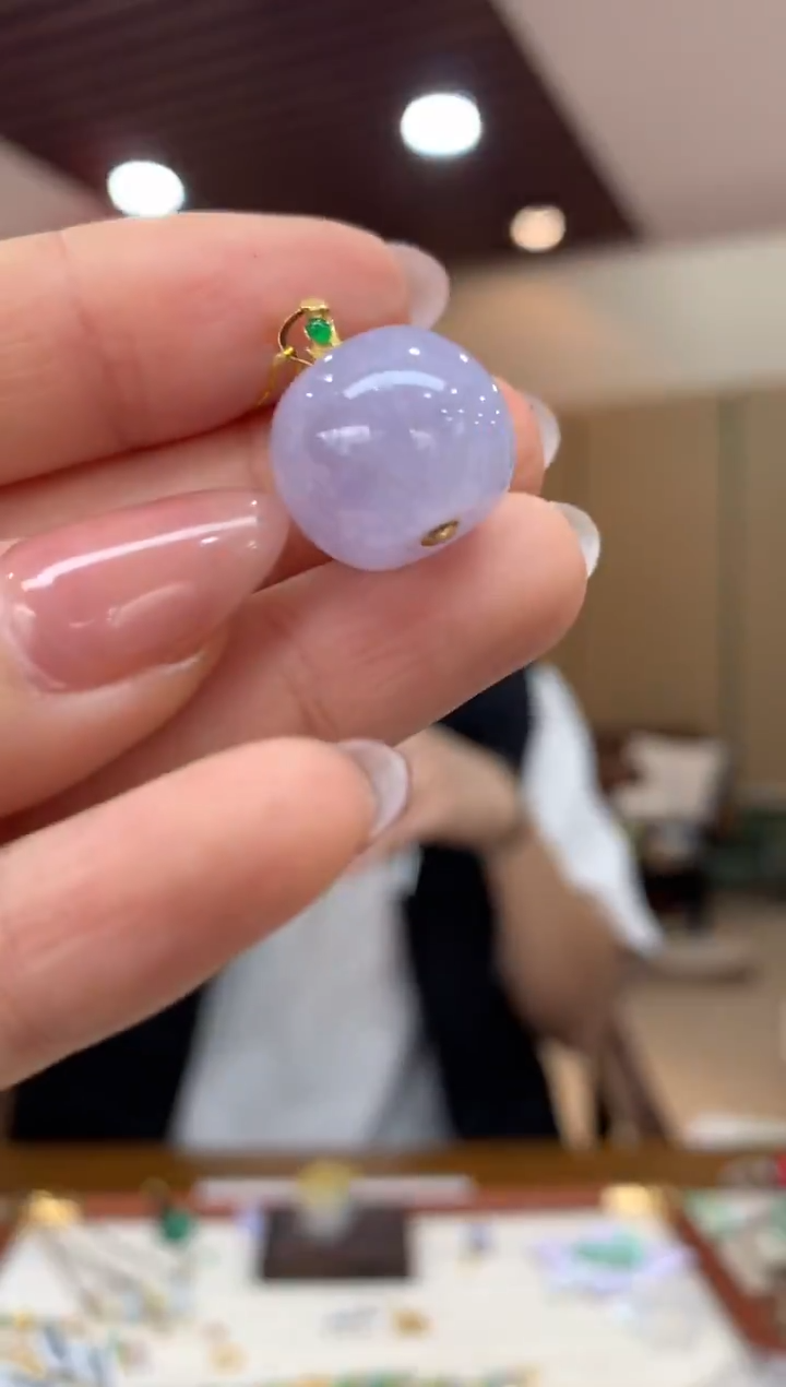 吊坠(不含链)18K金镶嵌翡翠苹果珠