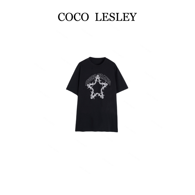 COCO LESLEY 时尚百搭显瘦夏季潮流圆领T恤7036