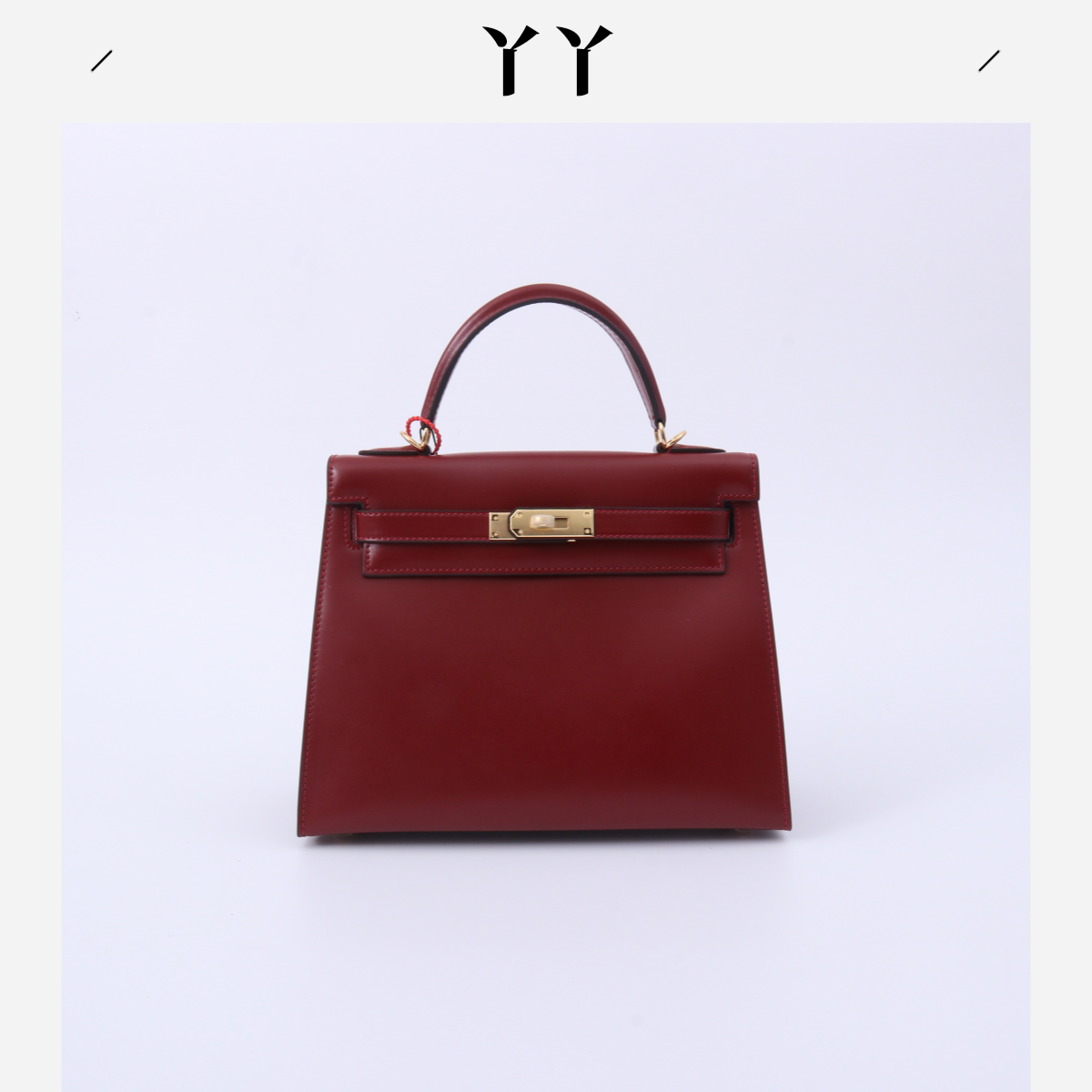 丫丫 【酒红色-金扣 女包】牛皮 优雅风手提包包 30593