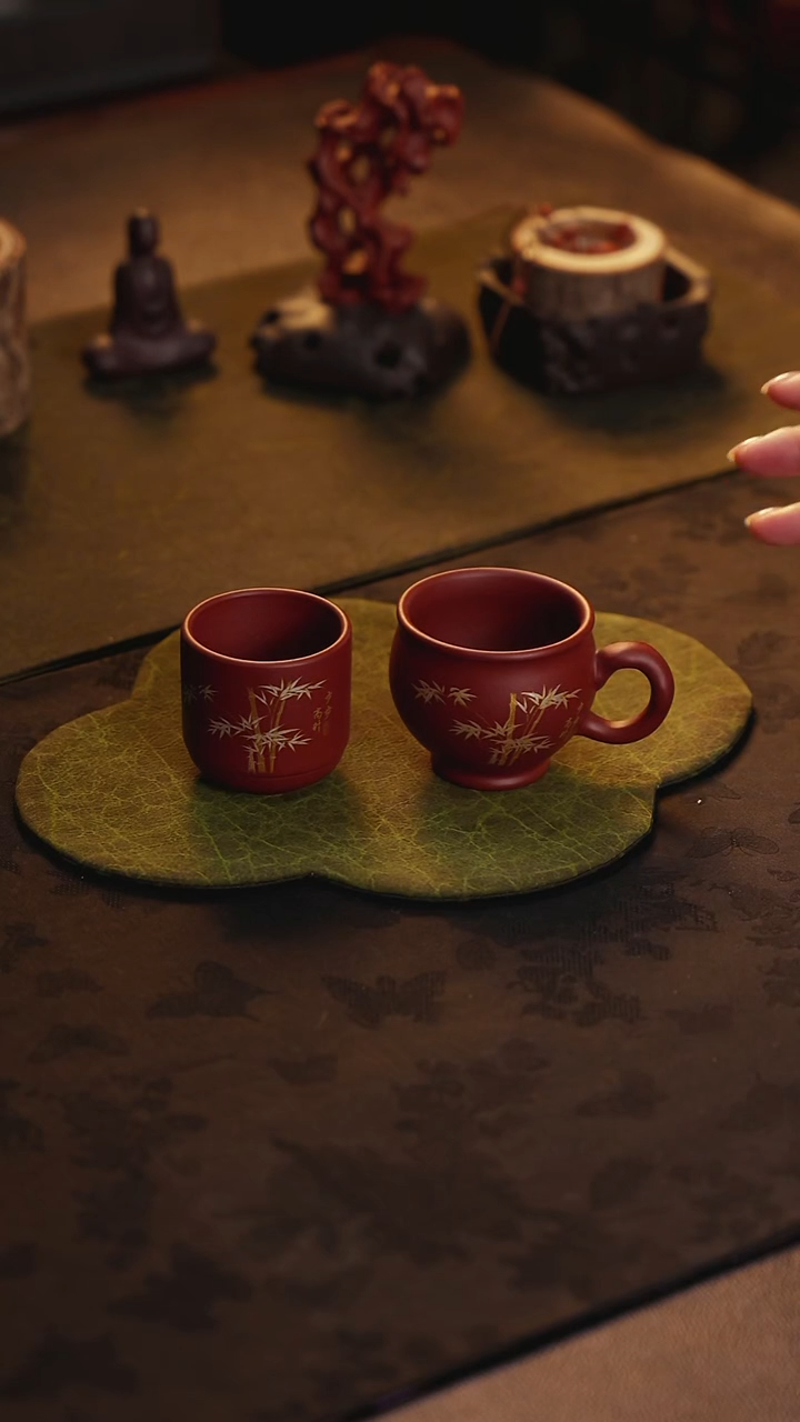 茶杯紫砂红清水步步高升杯加把杯