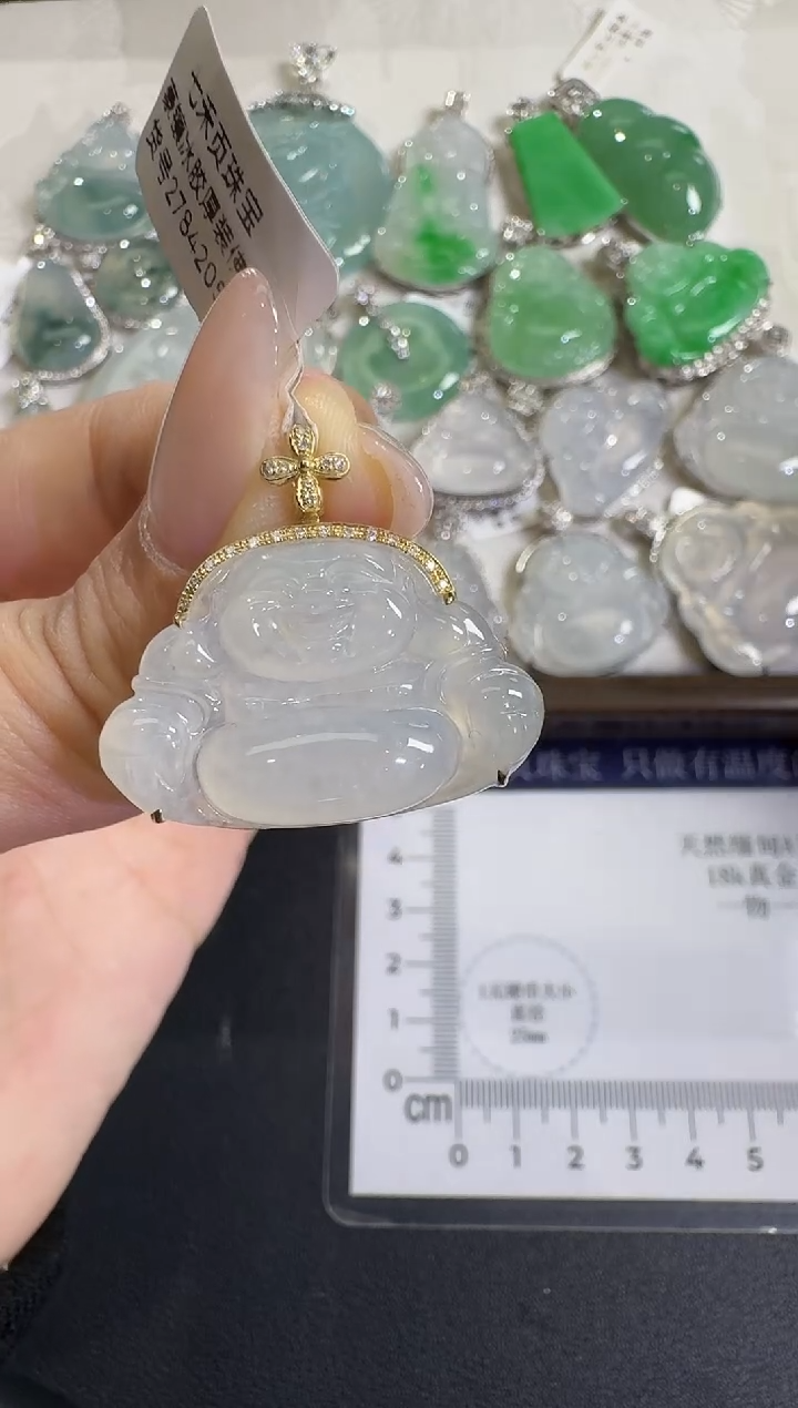 吊坠(不含链)18K金镶嵌翡翠【源头工厂】钻石镶嵌